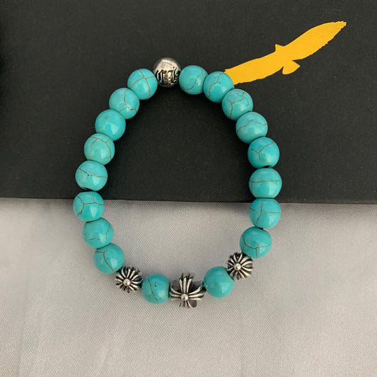 White copper obsidian turquoise 8mm white jade cat's eye classic beaded cross