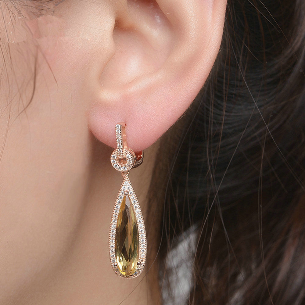 Natural water drop Crystal Earrings, made with exquisite topaz - Crystalbloomaromatics