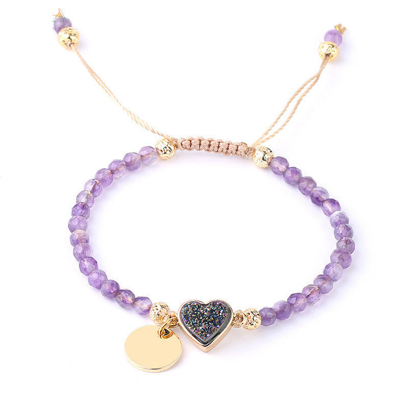 Gold-plated Tag Ladies Bracelet Natural Stone Crystal Bud Amethyst - Crystalbloomaromatics