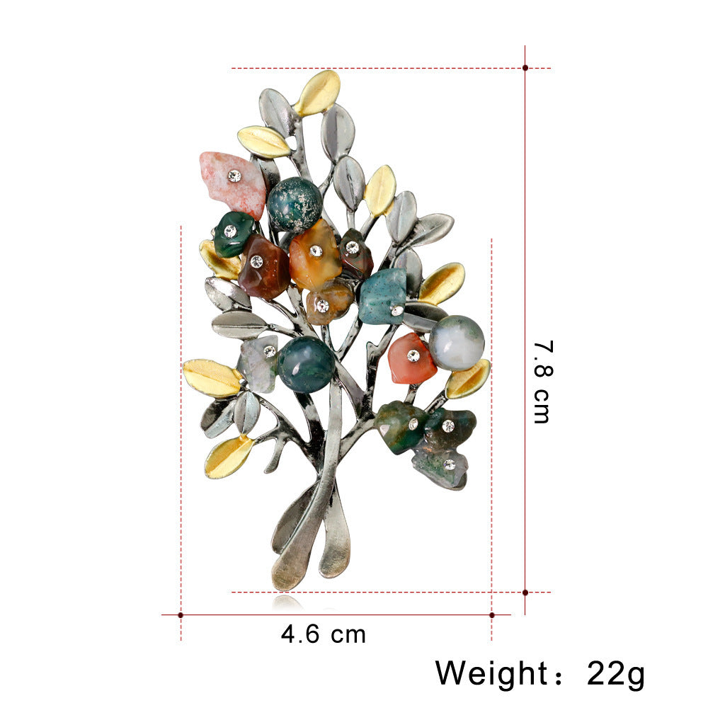 Natural Colored Stone Christmas Tree Brooch - Crystalbloomaromatics