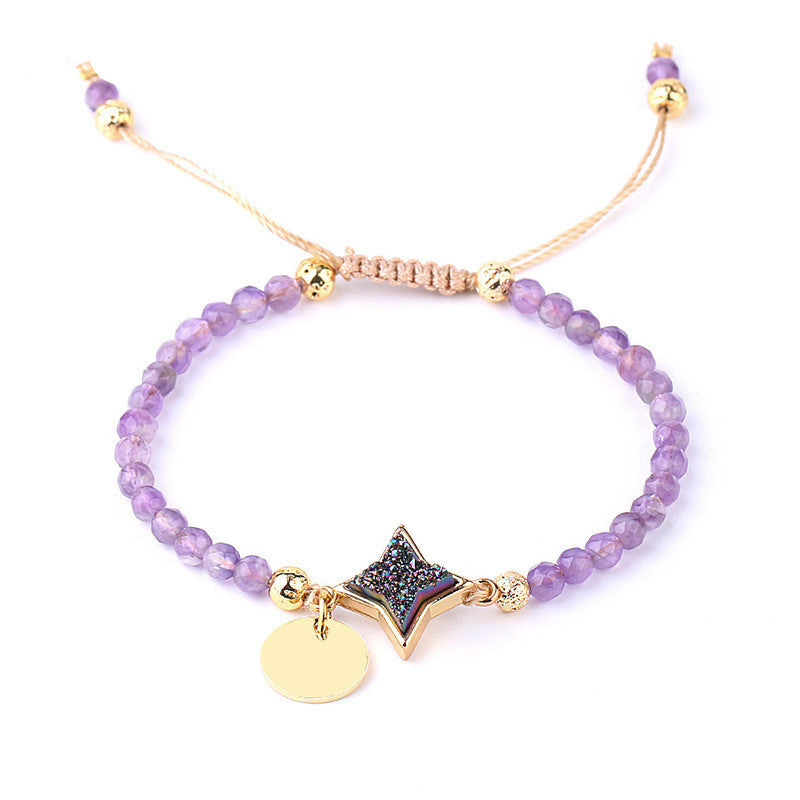 Gold-plated Tag Ladies Bracelet Natural Stone Crystal Bud Amethyst - Crystalbloomaromatics