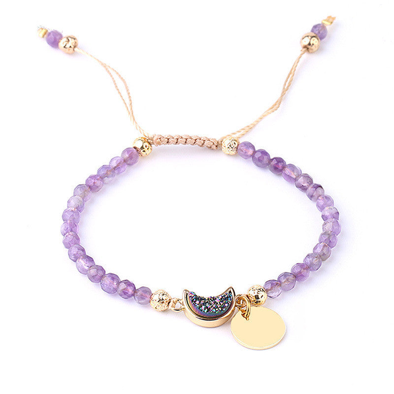 Gold-plated Tag Ladies Bracelet Natural Stone Crystal Bud Amethyst - Crystalbloomaromatics