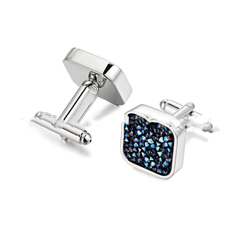 Cufflinks Men's Light Luxury Light Blue Ore Blue Crystal Cufflinks - Crystalbloomaromatics