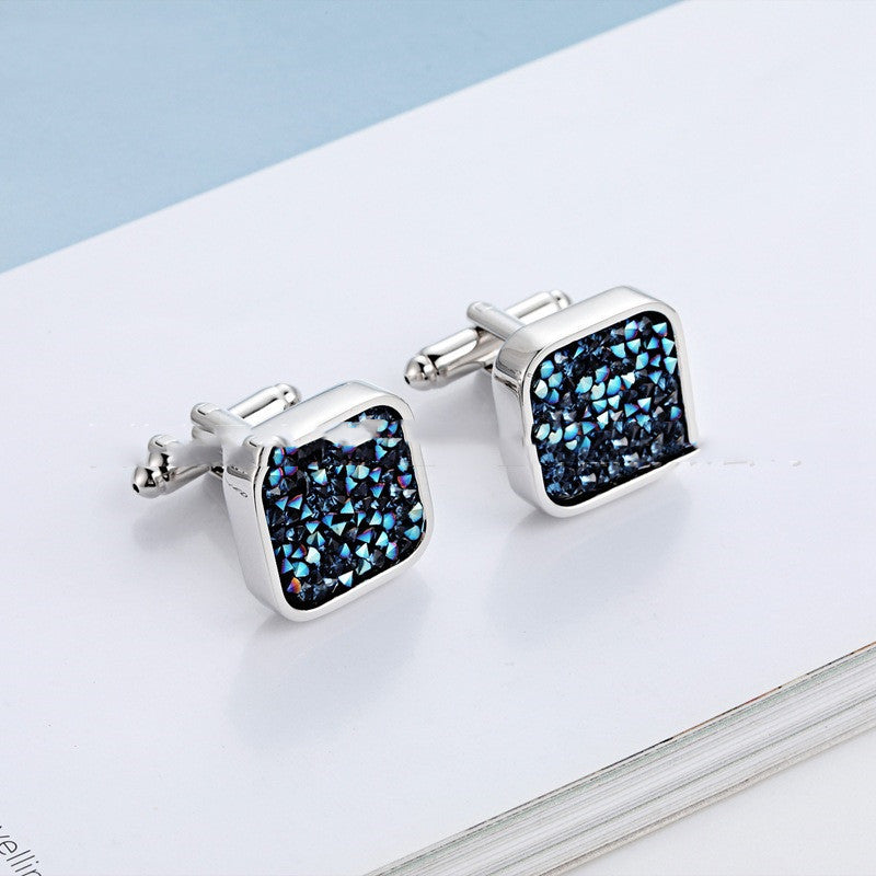 Cufflinks Men's Light Luxury Light Blue Ore Blue Crystal Cufflinks - Crystalbloomaromatics