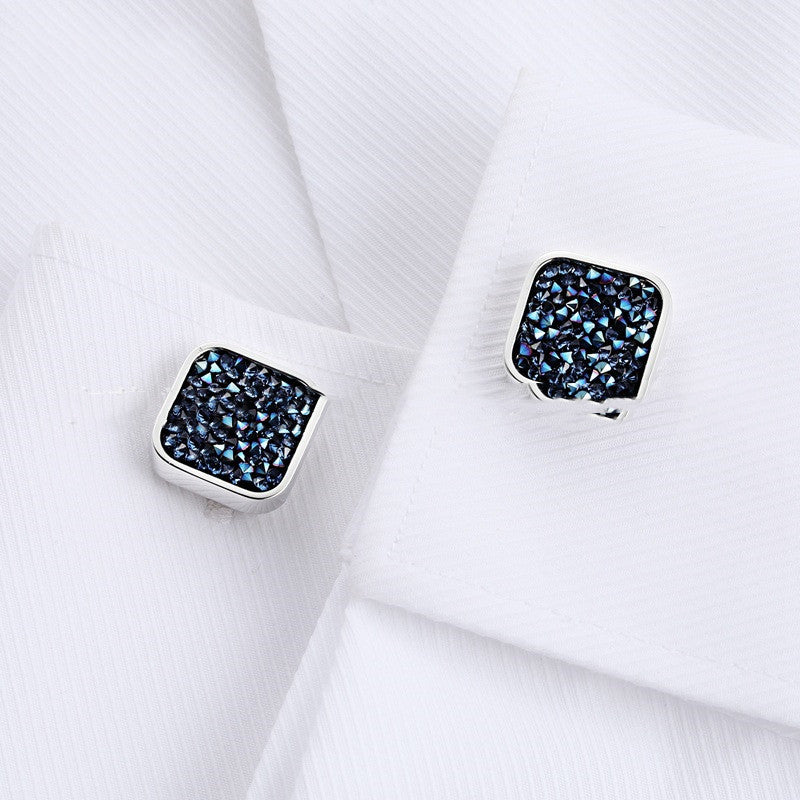 Cufflinks Men's Light Luxury Light Blue Ore Blue Crystal Cufflinks - Crystalbloomaromatics