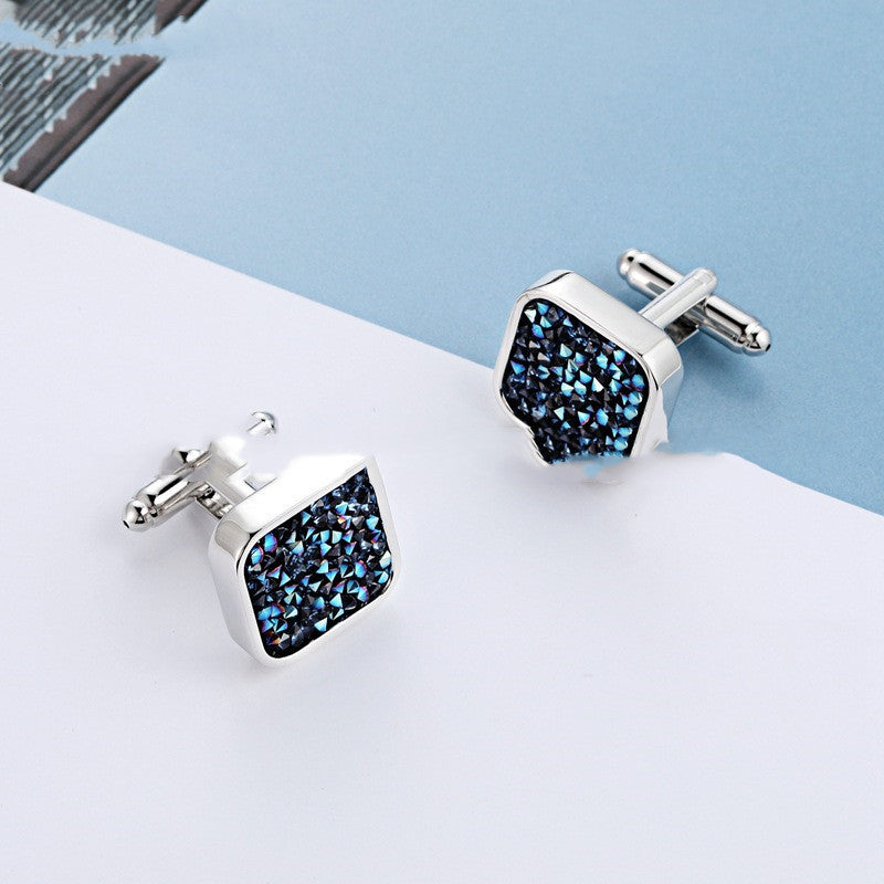 Cufflinks Men's Light Luxury Light Blue Ore Blue Crystal Cufflinks - Crystalbloomaromatics