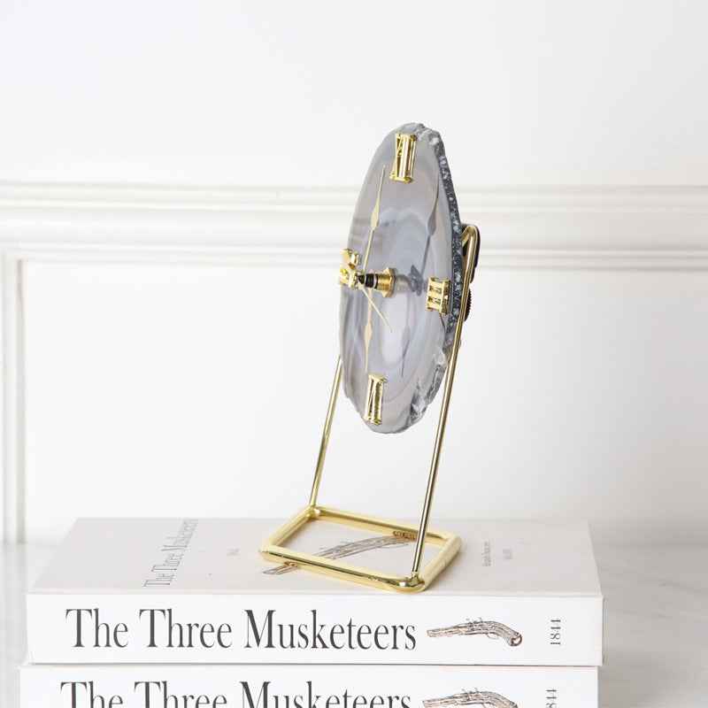 Golden Agate Stone Clock Decoration Fashion Living Room Model Room - CRYSTALOIL