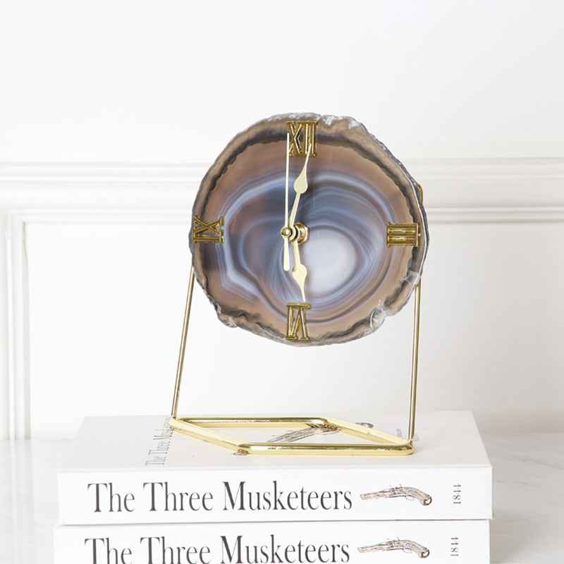 Golden Agate Stone Clock Decoration Fashion Living Room Model Room - CRYSTALOIL