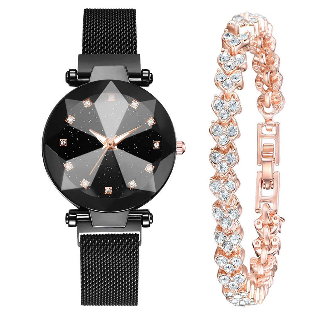 Women's Watch Square Diamond Rhinestone Starry Sky Face Ladies Casual Fashion Watch Set Bracelet Watch - CRYSTALOIL