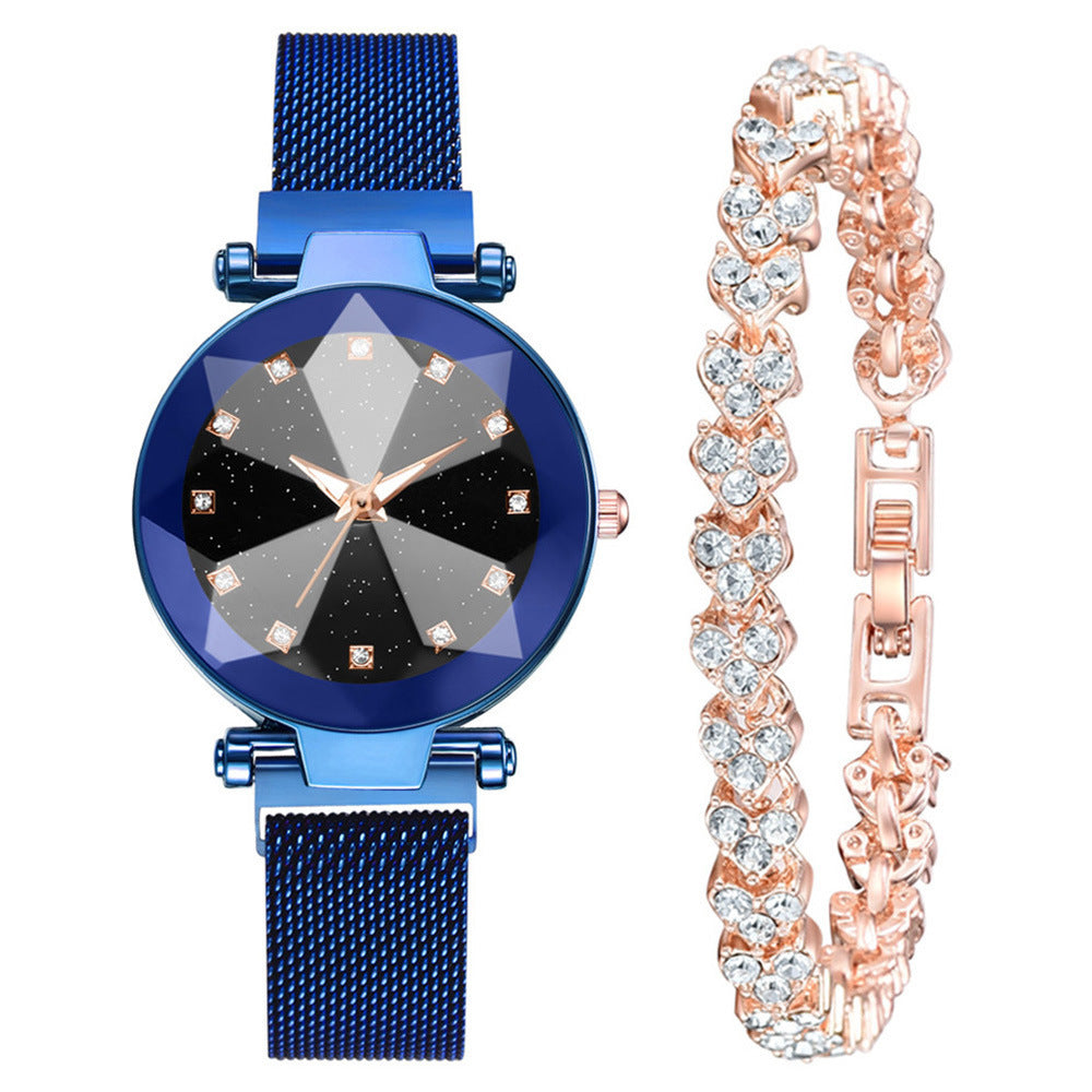 Women's Watch Square Diamond Rhinestone Starry Sky Face Ladies Casual Fashion Watch Set Bracelet Watch - CRYSTALOIL