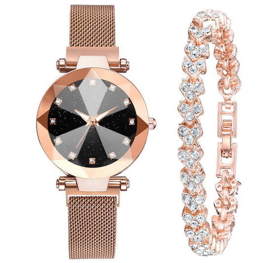 Women's Watch Square Diamond Rhinestone Starry Sky Face Ladies Casual Fashion Watch Set Bracelet Watch - CRYSTALOIL