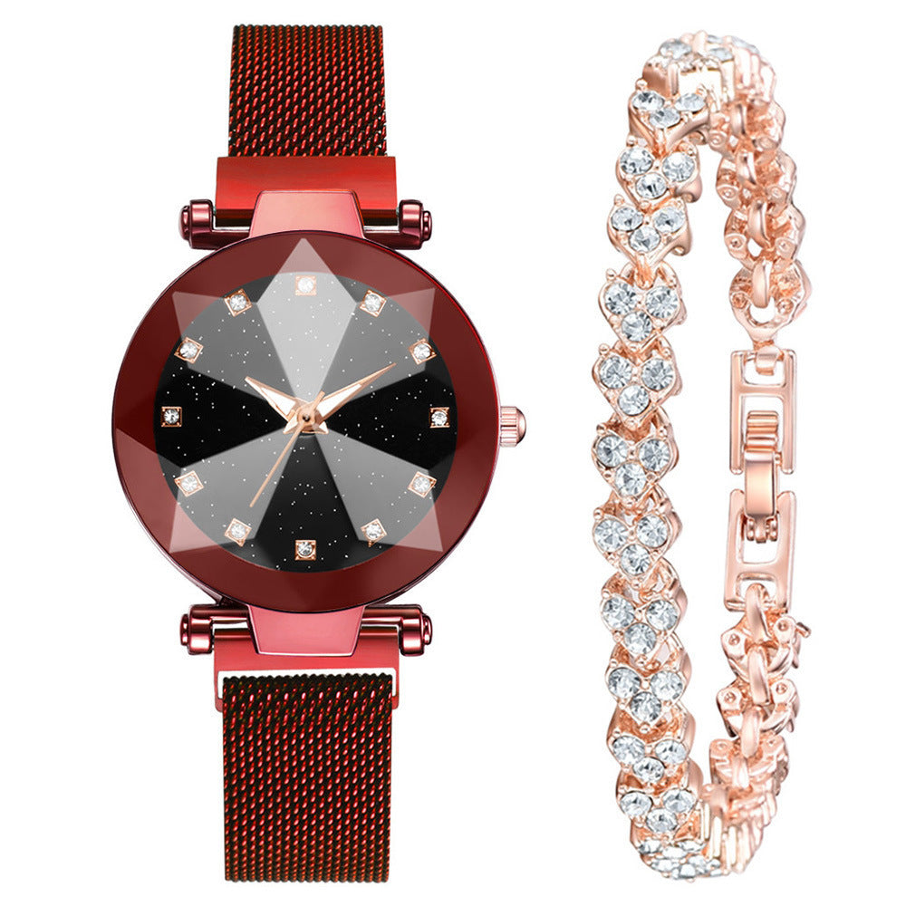 Women's Watch Square Diamond Rhinestone Starry Sky Face Ladies Casual Fashion Watch Set Bracelet Watch - CRYSTALOIL