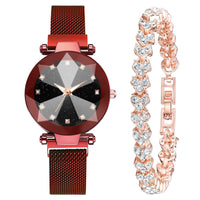 Watch Square Diamond Rhinestone Starry Sky Face Ladies Casual Fashion Watch Set Bracelet Watch - CRYSTALOIL