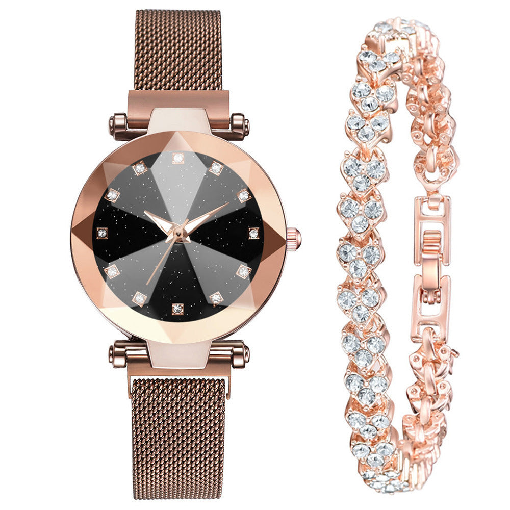 Women's Watch Square Diamond Rhinestone Starry Sky Face Ladies Casual Fashion Watch Set Bracelet Watch - CRYSTALOIL