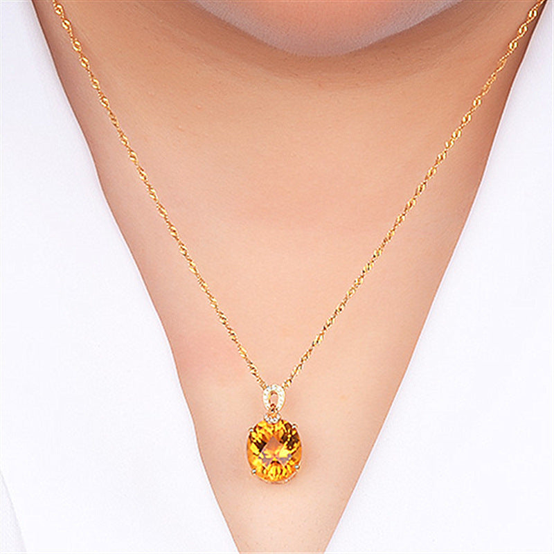 8 Carat Natural Citrine Pendant, 18K Gold Plated Egg-Shaped Large Bare Stone Pendant, Color Treasure Pendant - Crystalbloomaromatics