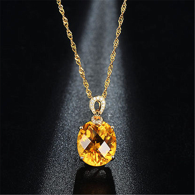 8 Carat Natural Citrine Pendant, 18K Gold Plated Egg-Shaped Large Bare Stone Pendant, Color Treasure Pendant - Crystalbloomaromatics