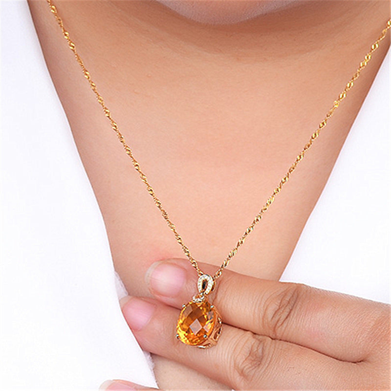 8 Carat Natural Citrine Pendant, 18K Gold Plated Egg-Shaped Large Bare Stone Pendant, Color Treasure Pendant - Crystalbloomaromatics