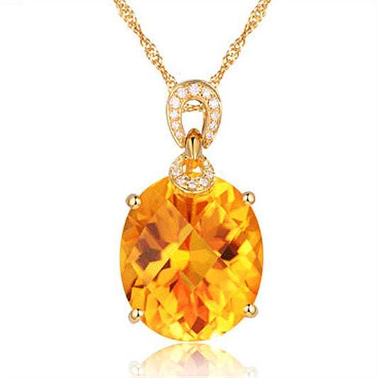 8 Carat Natural Citrine Pendant, 18K Gold Plated Egg-Shaped Large Bare Stone Pendant, Color Treasure Pendant - Crystalbloomaromatics