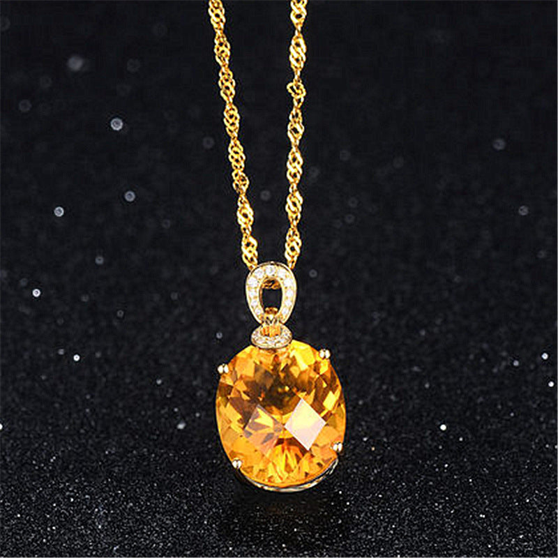 8 Carat Natural Citrine Pendant, 18K Gold Plated Egg-Shaped Large Bare Stone Pendant, Color Treasure Pendant - Crystalbloomaromatics