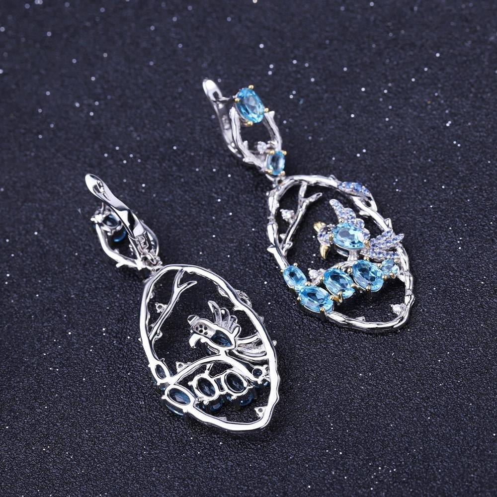 Designer Jewelry Natural Blue TopaZ  Earrings 925 Sterling Silver Handmade Women's Fashion Earrings - CRYSTALOIL