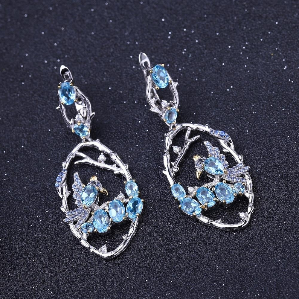 Designer Jewelry Natural Blue TopaZ  Earrings 925 Sterling Silver Handmade Women's Fashion Earrings - CRYSTALOIL