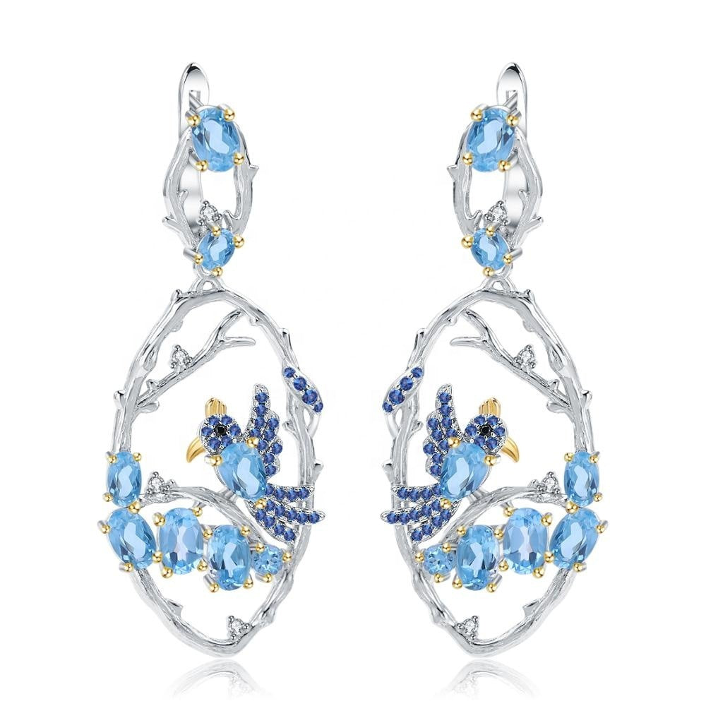 Designer Jewelry Natural Blue Topaz Earrings 925 Sterling Silver Handmade Earrings - CRYSTALOIL