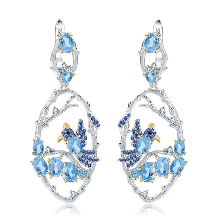 Designer Jewelry Natural Blue Topaz Earrings 925 Sterling Silver Handmade Earrings - CRYSTALOIL