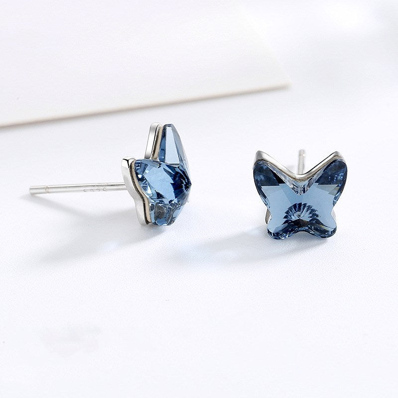 Women&#39;s Luxury Simple Butterfly Blue Crystal Earrings - CRYSTALOIL