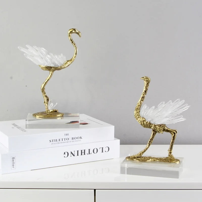 Modern Light Luxury Flamingo Crystal Brass Decoration Living Room - CRYSTALOIL