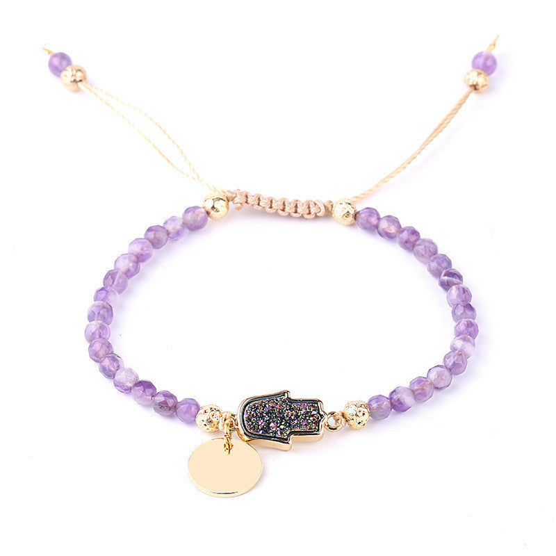 Gold-plated Tag Ladies Bracelet Natural Stone Crystal Bud Amethyst - Crystalbloomaromatics