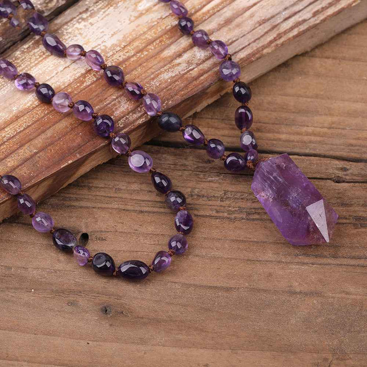 Amethyst Quartz Necklace - Elegant Bead Design - CRYSTALOIL
