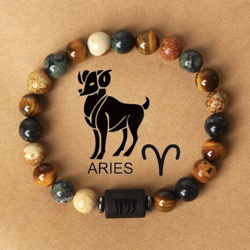 Fashionable hot-selling natural stone beaded bracelets of the 12 zodiac signs, tiger's eye stone patterned stone crystal bracelets and banges - CRYSTALOIL