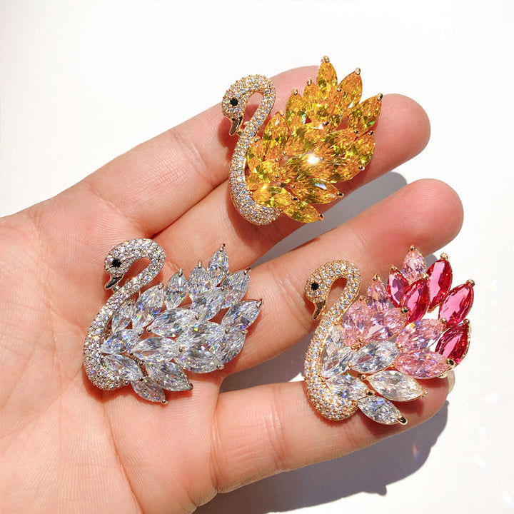Zircon Swan Brooch Luxury Crystal Vintage Corsage - CRYSTALOIL