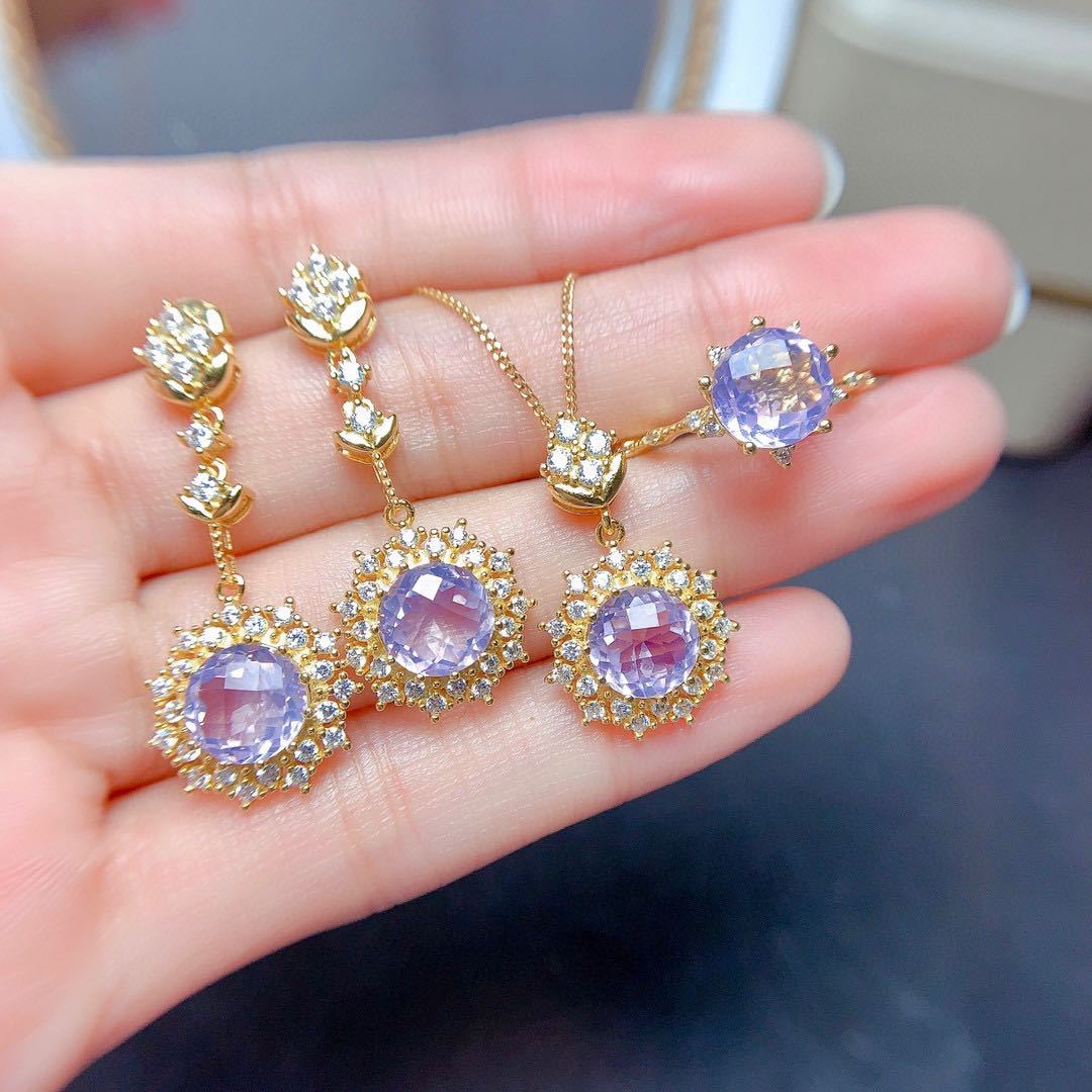 Light Luxury And Beautiful Natural Lavender Amethyst Set Crystal Clean Color Good Silver Inlay - CRYSTALOIL