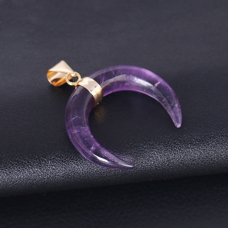 Crystal Semi-precious Stone Moon Pendant Necklace - CRYSTALOIL