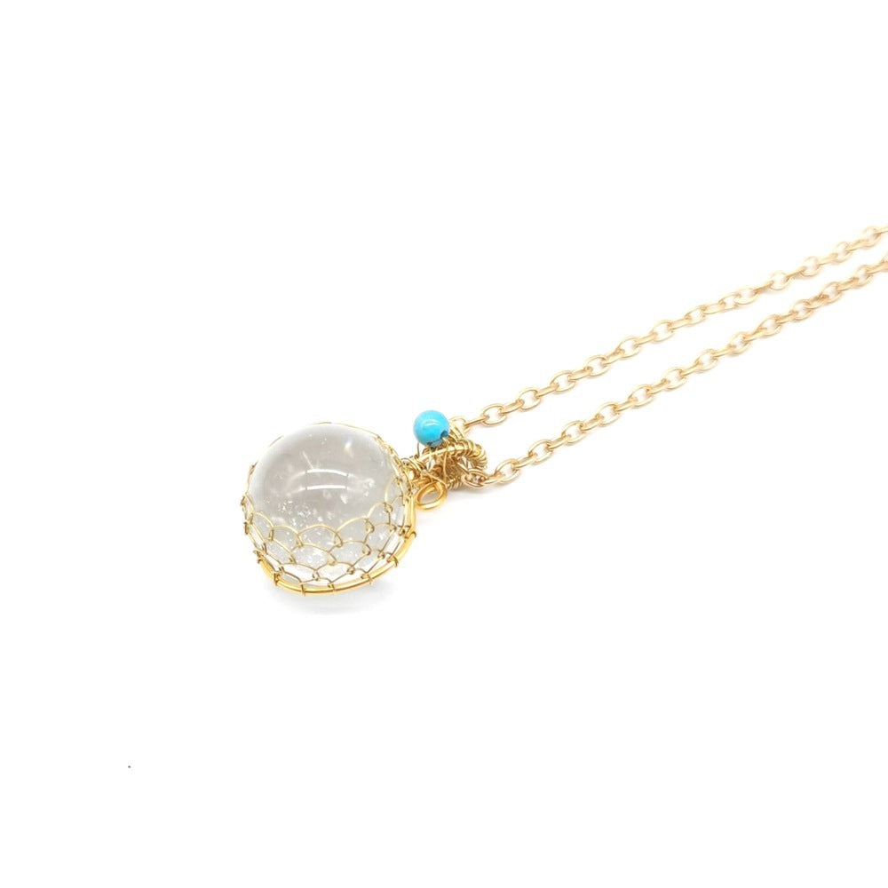 Woven Crystal Ball Natural White Crystal Pendant - CRYSTALOIL