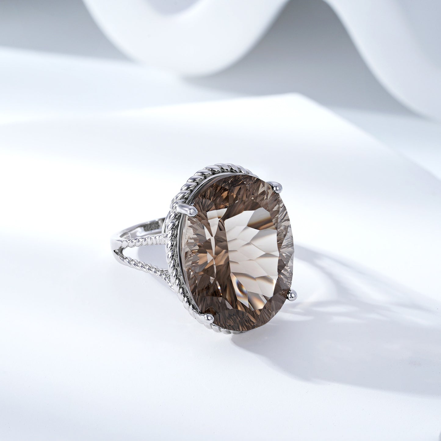 Luxury Wind Jewelry Natural Tea Crystal Ring S925 Silver Inlaid Smoky Crystal - CRYSTALOIL