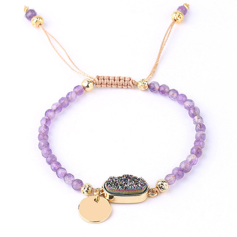 Gold-plated Tag Ladies Bracelet Natural Stone Crystal Bud Amethyst - Crystalbloomaromatics