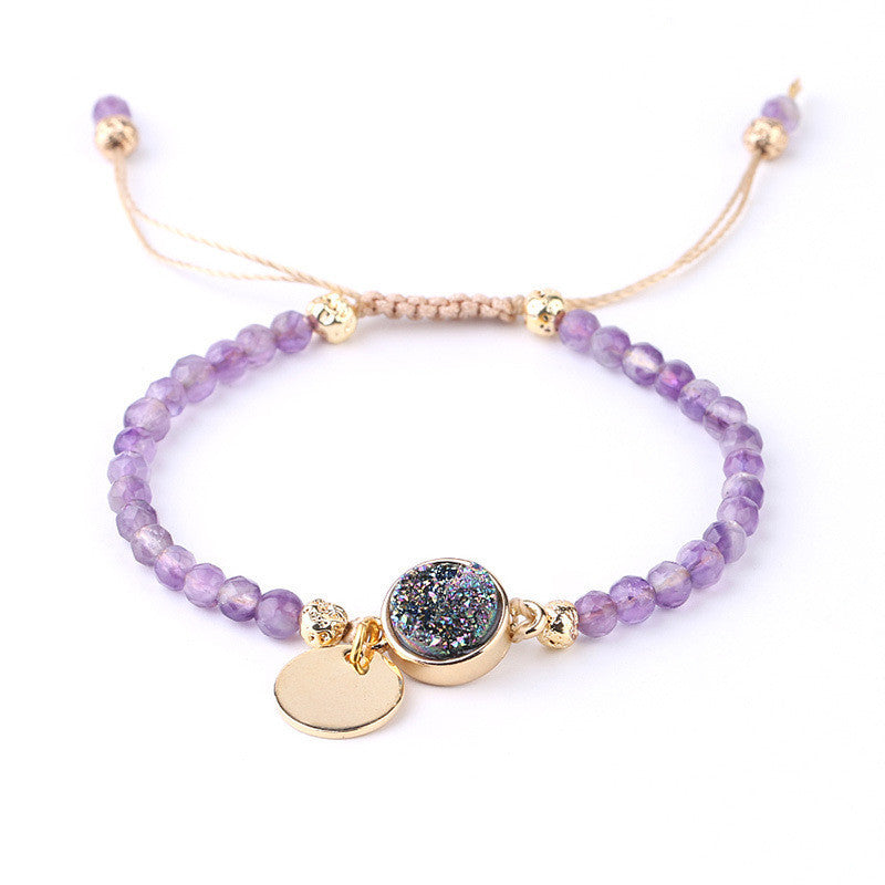 Gold-plated Tag Ladies Bracelet Natural Stone Crystal Bud Amethyst - Crystalbloomaromatics