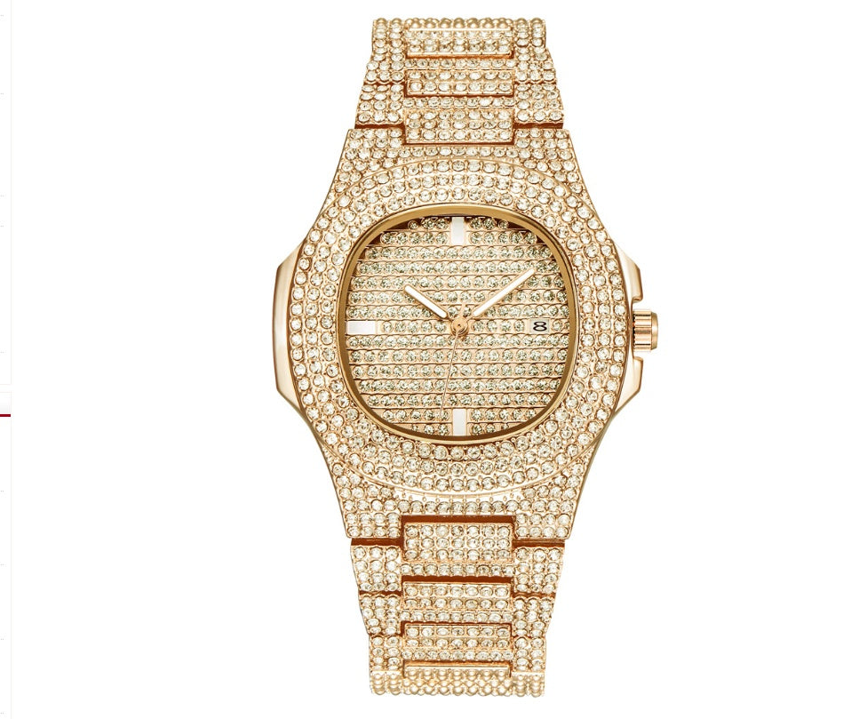 Mens Watches Luxury Brand Fashion Diamond Date Quartz Watch - CRYSTALOIL