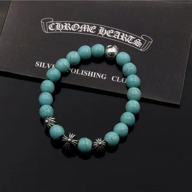 Natural cross obsidian bracelet Hip Hop punk style couple bracelet