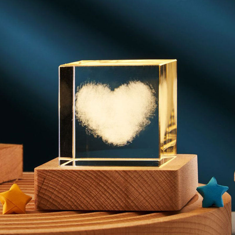 3D Transparent Crystal Cube Desktop Decoration Small Night light - Crystalbloomaromatics