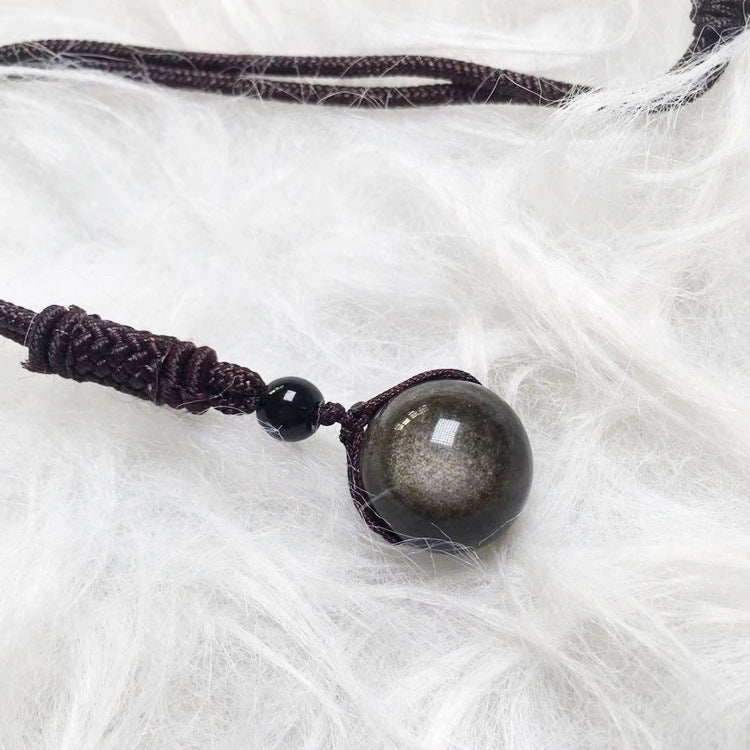 Natural Crystal  Obsidian Single Bead Pendant Necklace - CRYSTALOIL