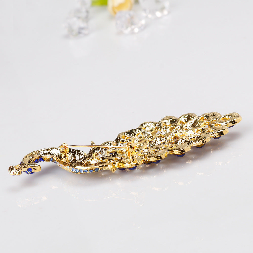 Extra Large Sapphire Crystal Rhinestone Peacock Brooch - CRYSTALOIL