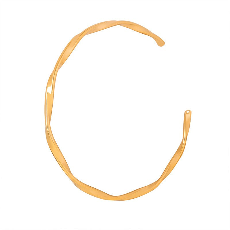 18K gold twisted design light luxury retro open bracelet - CRYSTALOIL