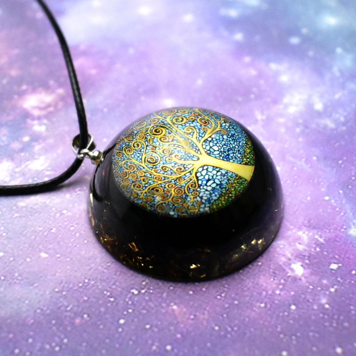 Natural Crystal Seven Chakra Epoxy tree of life  Pendant Obsidian - CRYSTALOIL