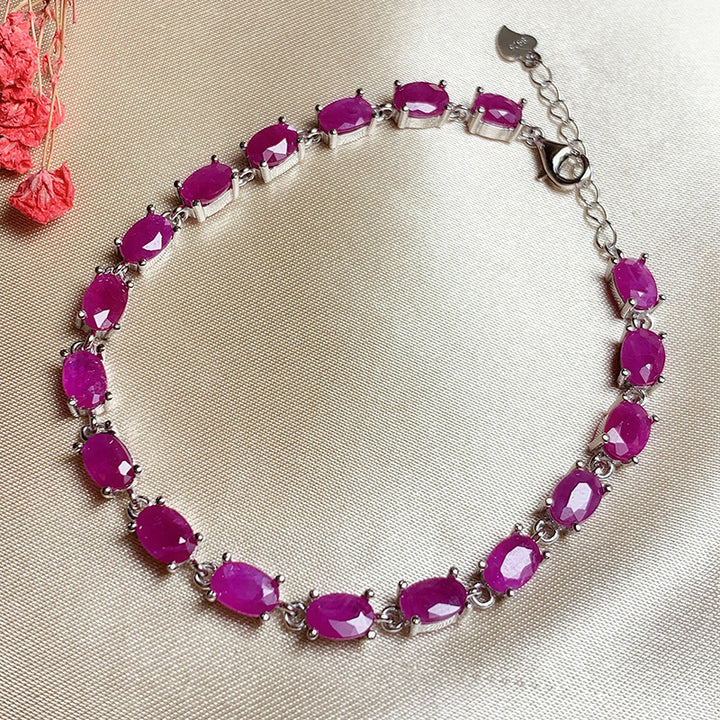 Retro Natural 925 Silver Inlaid Ruby Bracelet - CRYSTALOIL