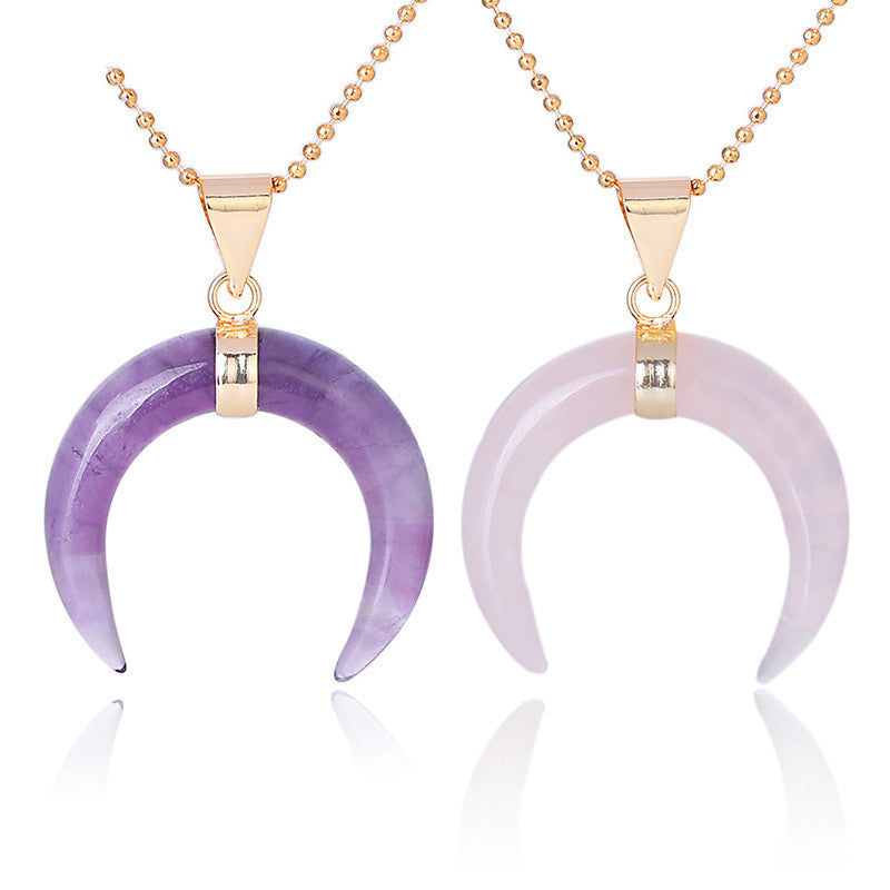 Crystal Semi-precious Stone Moon Pendant Necklace - CRYSTALOIL