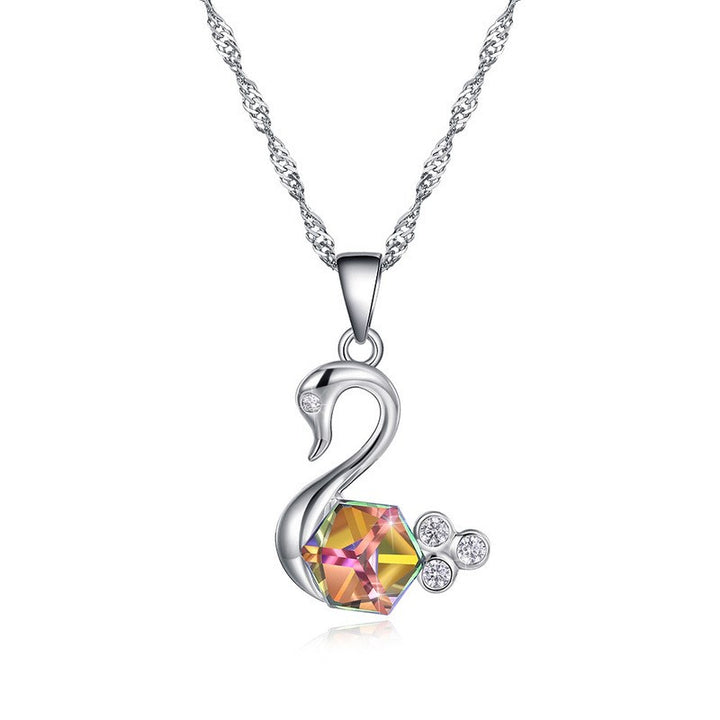 Sterling silver swan necklace, a symbol of elegance and beauty crafted to adorn your neckline. - CRYSTALOIL