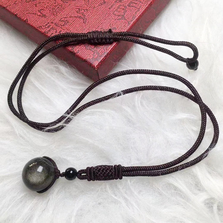 Natural Crystal  Obsidian Single Bead Pendant Necklace - CRYSTALOIL